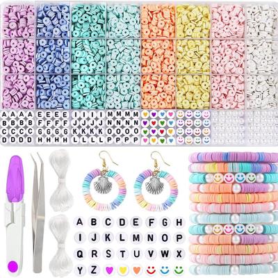 Polymer Clay and Letter Beads Friendship Bracelet Kit - 4000 Beads, 32 Grids