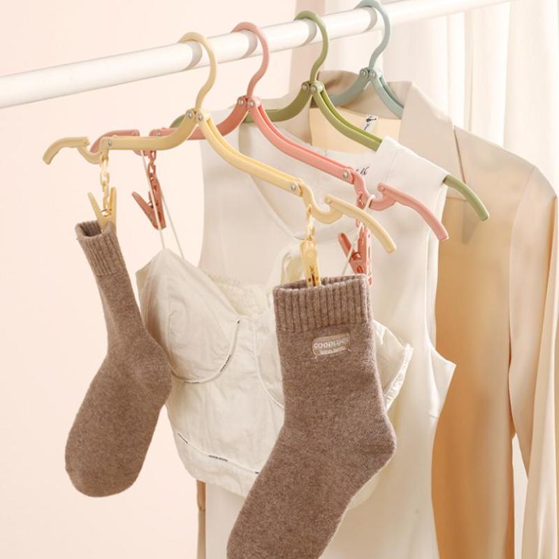Foldable Clothes Hanger Anti Slip Clips Compact Space Saver Rack for Travel Camping Home Student Dorm