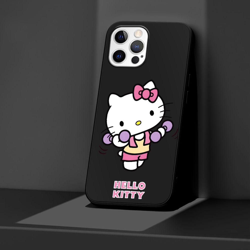 Hello Kitty Cartoon Case for Apple iPhone 13 14 Plus 11 12 Mini 15 Pro Max 7 8 SE 2020 X XS XR Silicone Black Soft Phone Cover