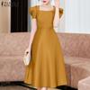 ZANZEA Women Casual Square Collar Summer Short Sleeve A-Line Dress