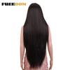 FREEDOM Yaki Straight Synthetische Spitzeperücken für Damen Ombre Braun Handgebundene Spitzeperücke 36 Zoll Mittelscheitel Lang Blau Rosa Cosplay-Perücke