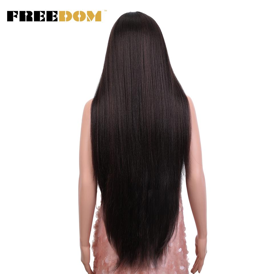 FREEDOM Yaki Straight Synthetische Spitzeperücken für Damen Ombre Braun Handgebundene Spitzeperücke 36 Zoll Mittelscheitel Lang Blau Rosa Cosplay-Perücke