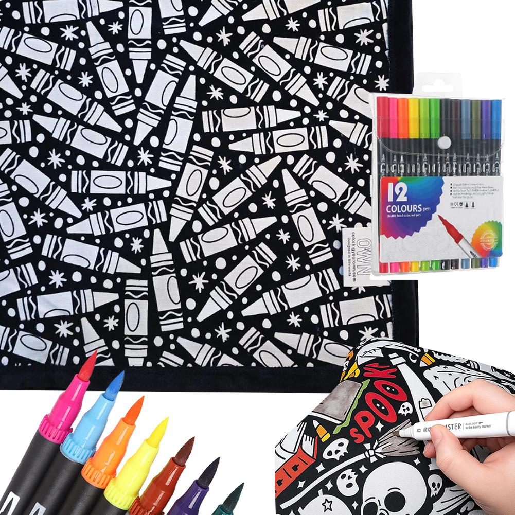 Дитяча ковдра для розмальовування своїми руками, що миється, з 12 кольоровими маркерами, Творча тканинна ковдра з квітами, пофарбованими на замовлення, для дорослих, для релаксації