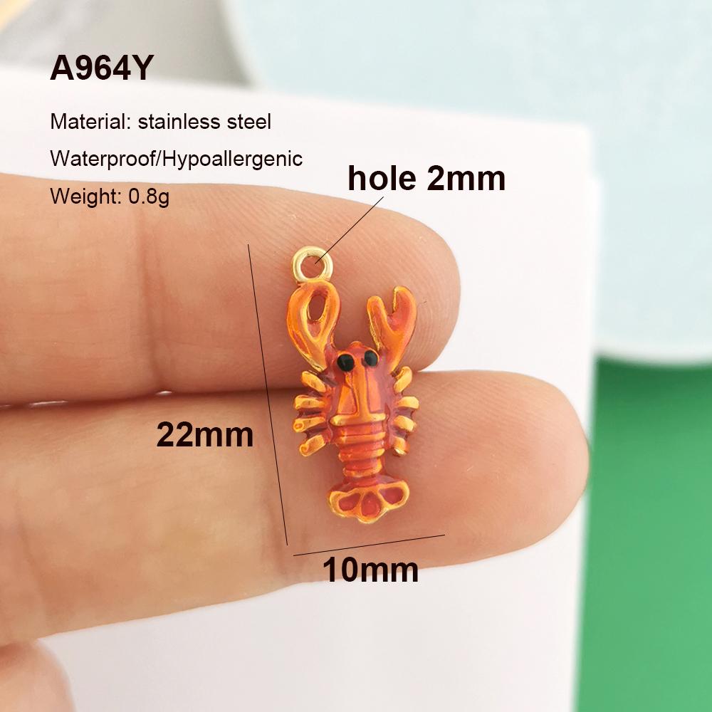 2pcs/lot Stainless Steel Pendant Charm Key Fish Lobster Flower Shell Conch Cherry Enamel Necklace Gold PVD