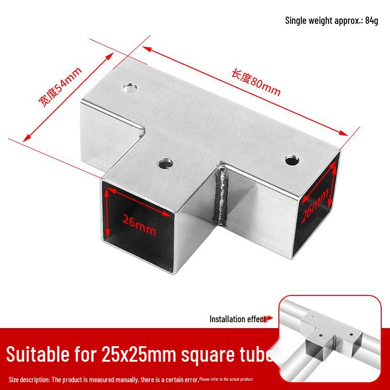 Złącza do kwadratowych rur ze stali nierdzewnej 25x25mm: Trójnik 90°, Czterodrogowy, Złączki bez spawania