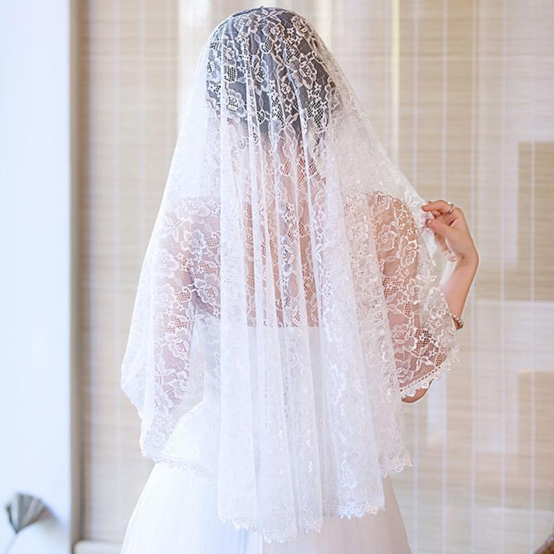 Elegant Lace Bridal Veils With Embroidery Flower Tulle Mantilla Women Church Shawl Wrap For Wedding And Special Occasion