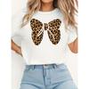 European Size Leopard Print Bow Circle Pattern Casual Short Sleeve Round Neck Top for Women