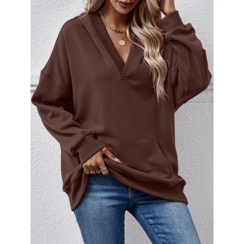 Women S Loose Fit Solid Color Long Sleeve Hooded Sweatshirt