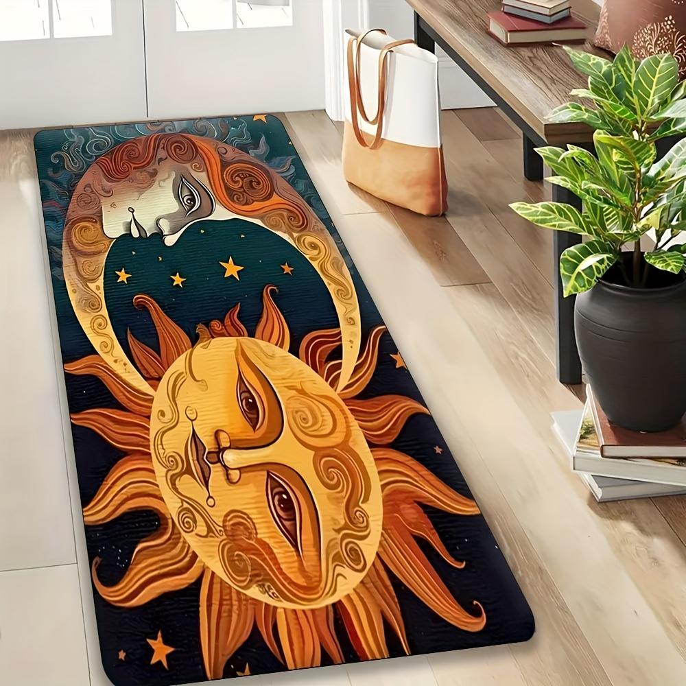 Sun & Moon Face Rug – Celestial Art Design, Soft Flannel Mat for Entryway, Living Room, Bedroom 40x60cm
