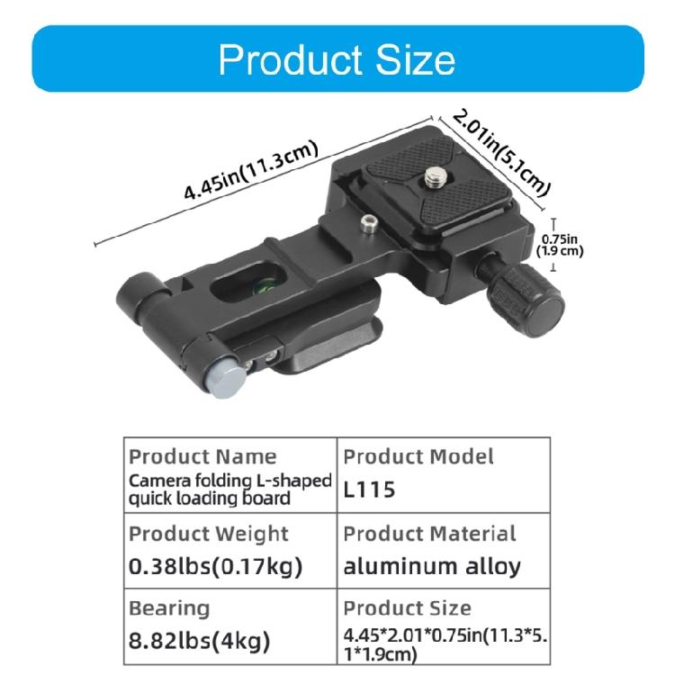 L115 Aluminum Quick Release Mounting Plate With Cold Shoe Adapter Foldable For Smooth Vertical Horizontal Transition