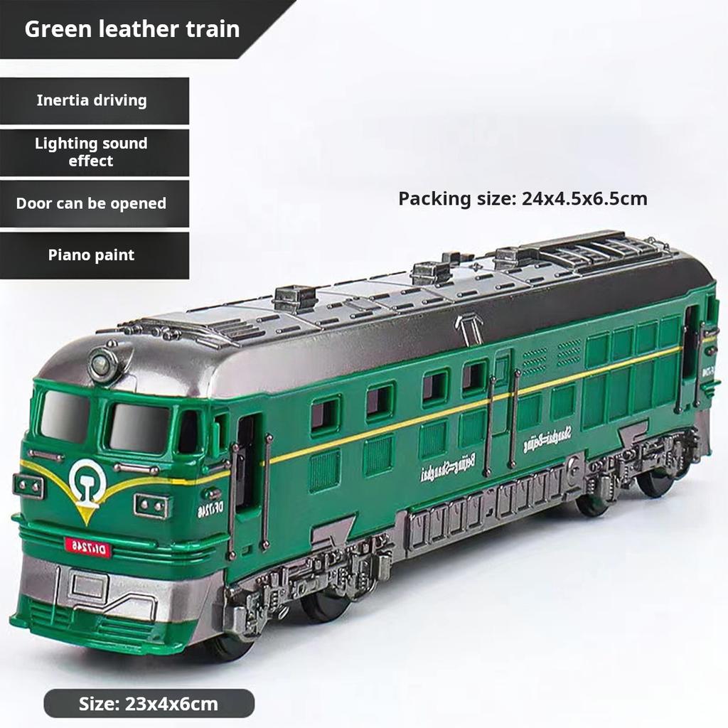 Baby Sound And Light Door Opening Green Retro Train Toys Children's Boy Simulation Universal Moving Car Plastic Model For Gifts