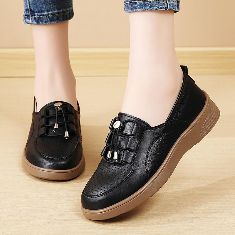 Women Soft Loafers Slip On Casual Elegant Summer Sneakers Breathable Black Leather Moccasins Shoes