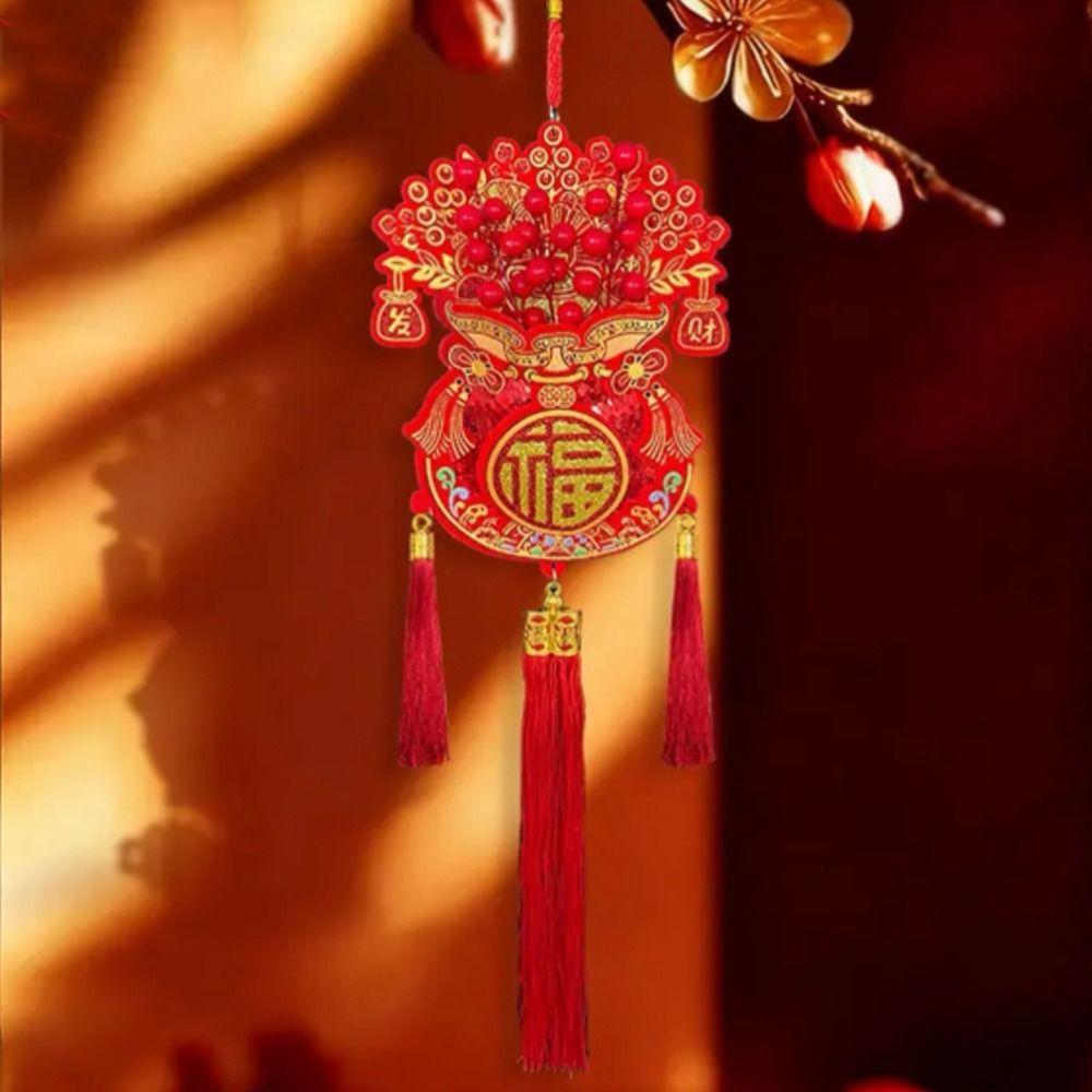 Red Lucky Bag Pendant with Tassels Chinese New Year Decor New Year Gift