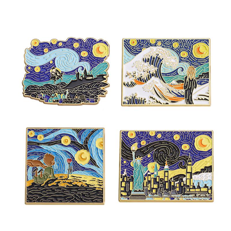 Ölgemälde 3-5 Stück/Set Emaille-Pins Tarotkarten Nachthimmel Schwarze Katze Broschen Anstecknadel Punk Gothic Schmuck Geschenk für Freunde