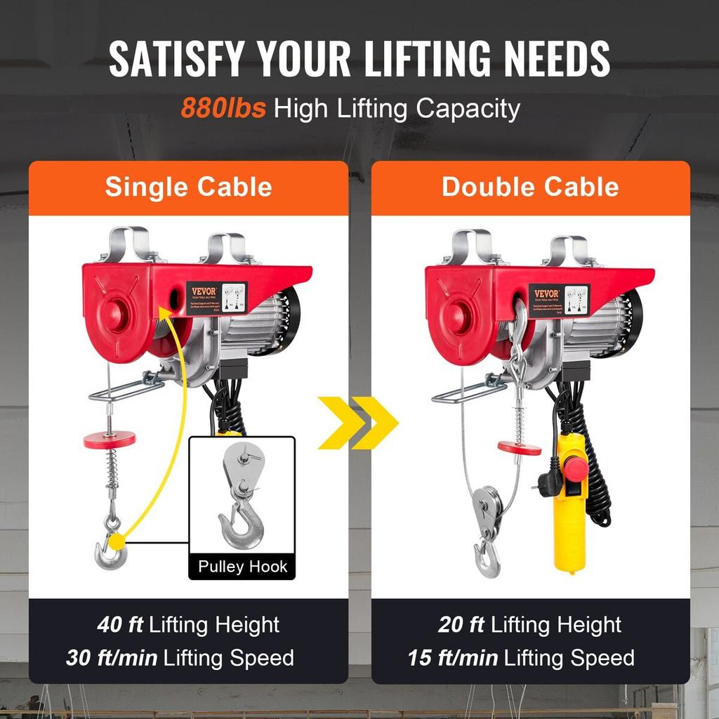 Electric Hoist Crane Winch 1760 lbs with 14 ft Wired Remote Control 230V