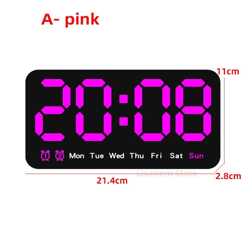 Electronic Wall Clock Temperature Date Table Clock Wall-mounted Dual Alarms Digital LED Clocks for Home Bedroom Voice Control