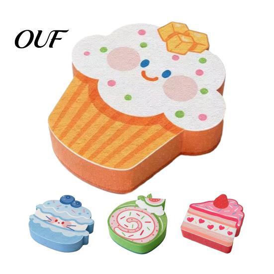 Quick Drying Kitchen Sponge Double-Sided Cellulose Scrub Sponges, Cute Dessert Patterns Non-Scratch Wood Pulp Sustainable Household Cleaning