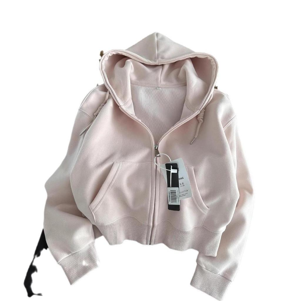 Dámská růžová mikina s kapucí - Jaro/Podzim 2024 Ležérní volný střih Krátká bunda