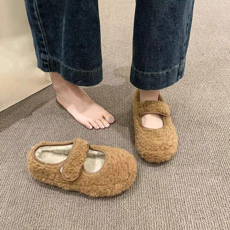 Fashion versatile soft-soled velvet cotton shoes for women's winter wear 2025 new gentle and comfortable Velcro warm cotton shoes for women