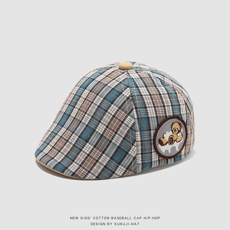 Stylish Unisex Plaid Beret for Infants & Toddlers - Versatile Korean Spring Hat 2026