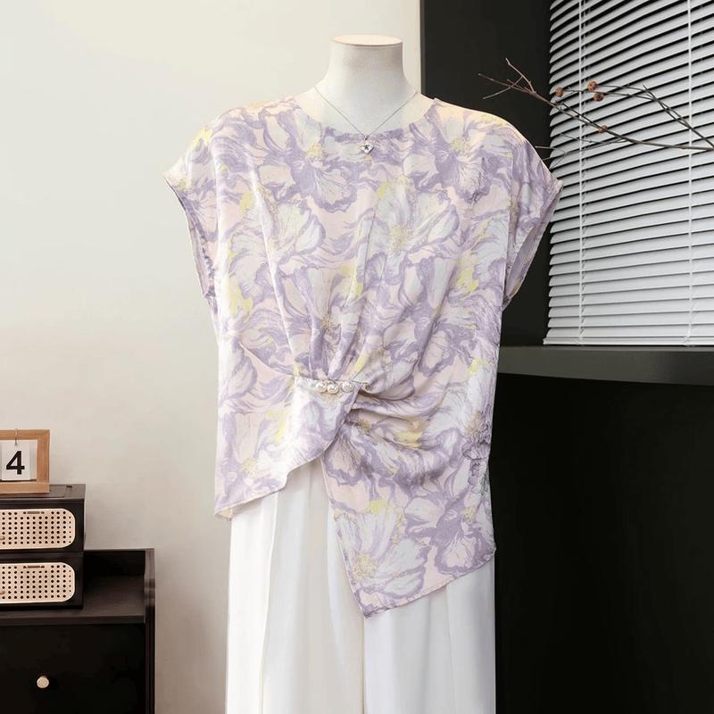 

Women s Summer Irregular Hem Print T-shirt XL