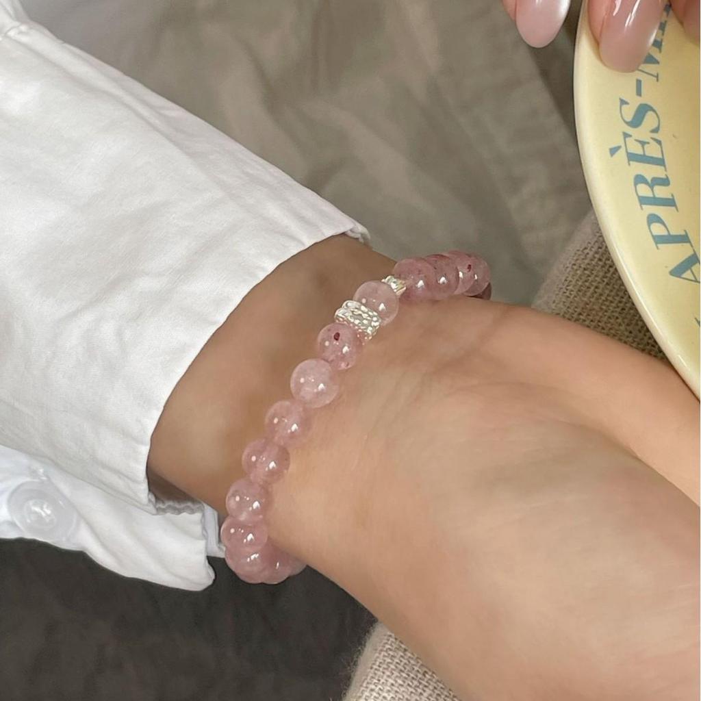 Strawberry Crystal S925 Silver Bracelet: Sweet, Luxurious, High-End Beaded Hand Jewelry.