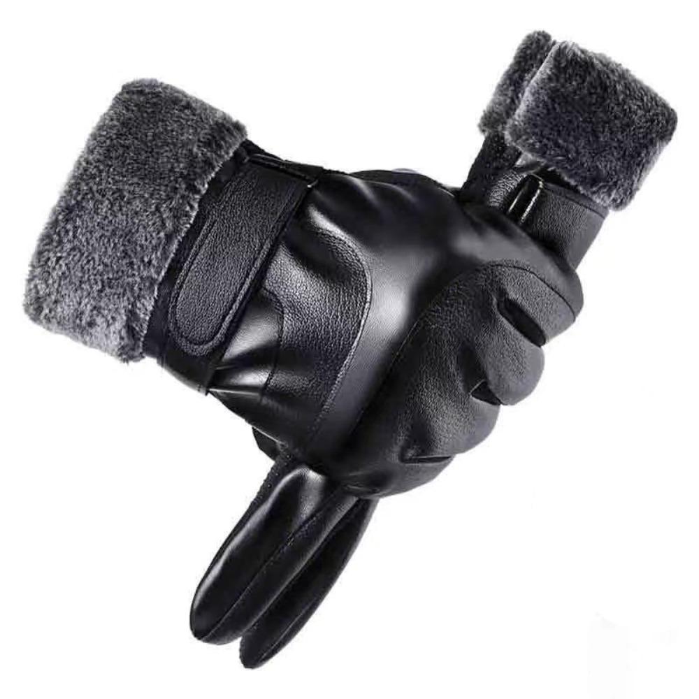 

Keep Warm Men s PU Leather Gloves Thick Velvet Motorcycle Full Finger Mittens Ski Style4