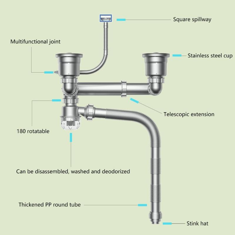 Convenient Kitchen Sink Drain Set With Flexible Pipe and Clear Backflow Preventer for High Performances Daily Use