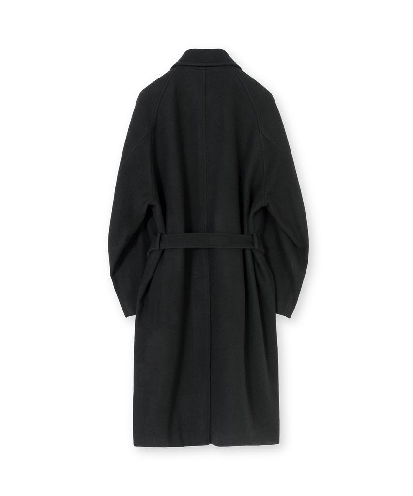 Brownyard Pure Wool Belted Coat, Black