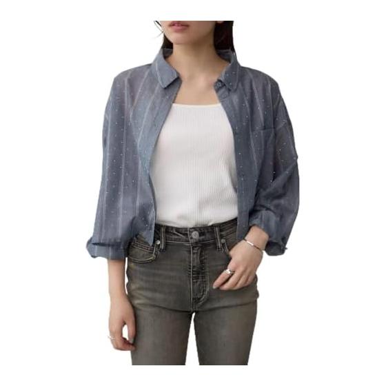 [Azure by Mausie] Rhinestone Shirt 2025 250IAB30-2111 Women s