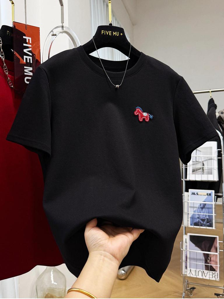 Plus Size 240 Jin Early Spring Round Neck Short Sleeve Cartoon Embroidery Women's T-shirt