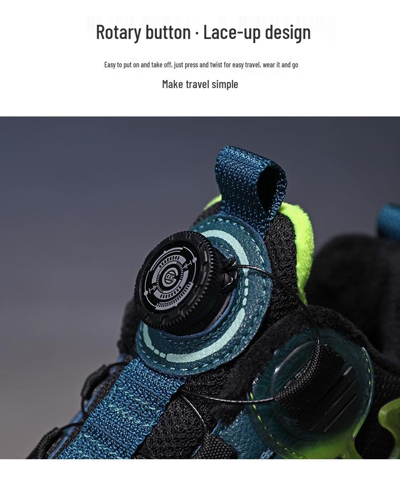 Waterproof Leather Boys' Sports Shoes with Rotating Button, Cotton and Velvet Lining, for Teens and Big Kids