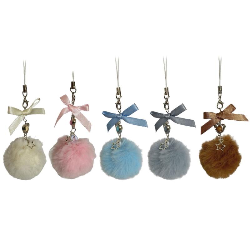 Cute Fluffy Fur Pompom Keychain Soft Faux Rabbit Fur Ball Key Chain Car Key Ring Women Charm Bag Star Pompom Pendant Jewelry