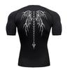 Herren Gym Kleidung Skelett Flügel Trainings Kompressionsshirts Kurzarm Rash Guard Athletisches Unterhemd Ausrüstung T-Shirt für Sport
