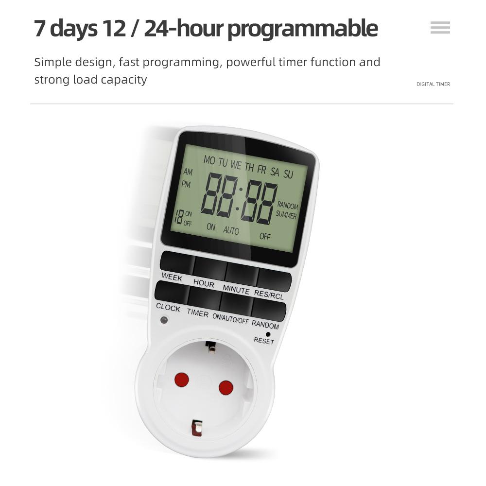 Electronic Digital Timer Switch 12/24 Hour Programmable Timing Socket 220V Kitchen Timer Outlet Time Control EU UK US AU FR Plug