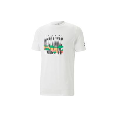 Puma T-shirt casual a maniche corte con scollo rotondo e scritta, vestibilità ampia, top unisex bianchi 622572-02