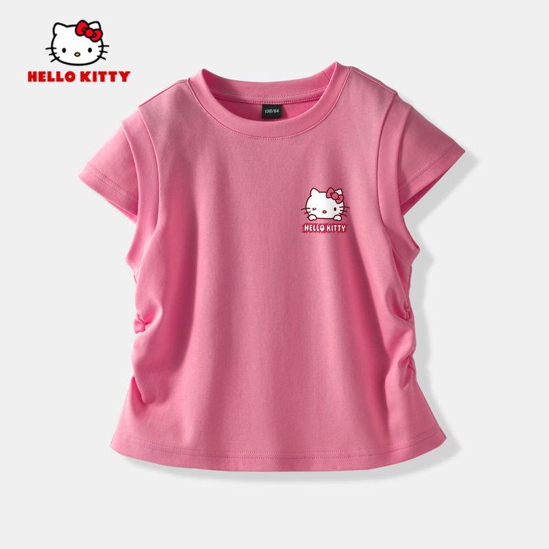 Hello Kitty Children Top Summer Thin Girls Short Sleeve T-shirt Waist Hugging Half Sleeve Summer Clothing Women Older Children Clothes