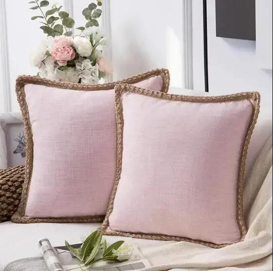 1PC Solid Color Throw Pillow Cover 45X45cm Cozy Linen Home Bedroom House Office Square Pillowcase Funda Cojin