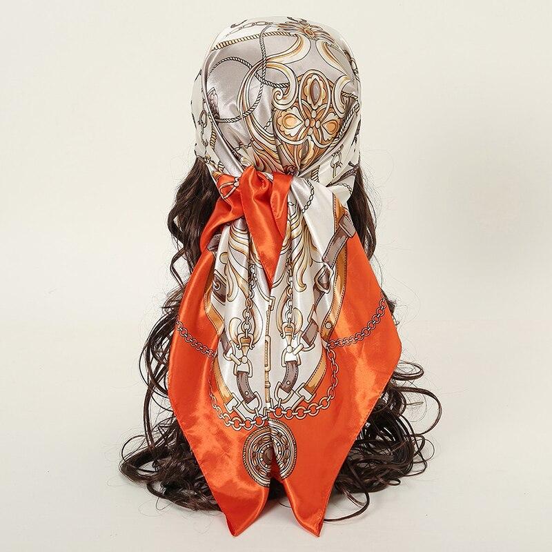 Scarf Women Printed Chain Satin Neckerchief Mulim Hijab Luxury Shawl