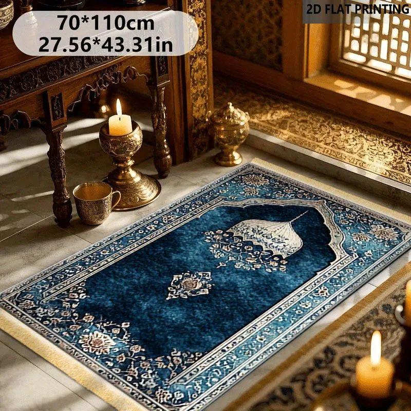 Vintage Bohemian Blue Print Carpet Non Slip Dirt Resistant Floor Mat Entrance Hall Corridor