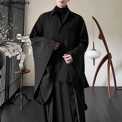 Men Button Up Batwing Sleeve Gothic Vintage Loose Shirts