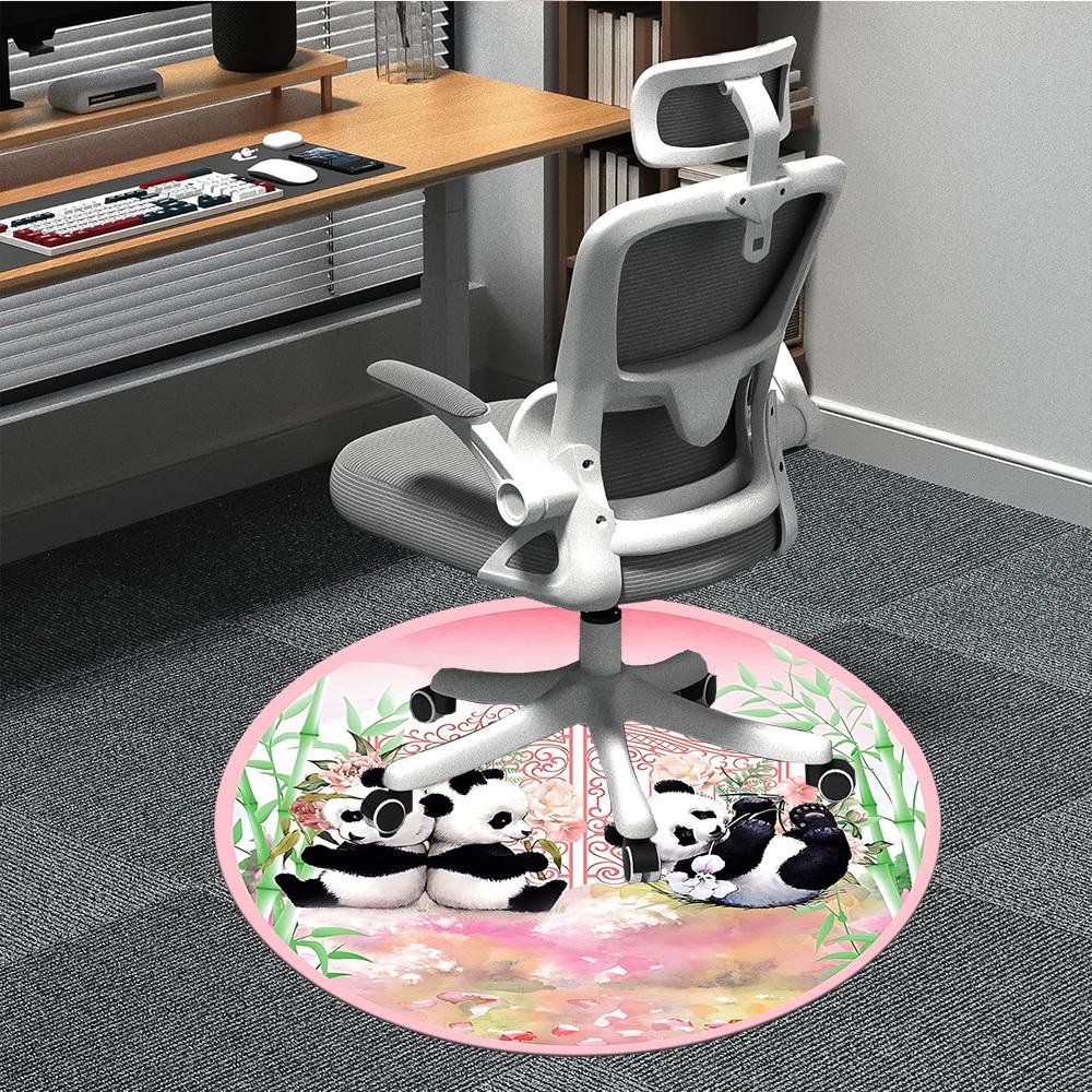 1pc Panda Decor Chair Carpet for Office, Round Polyester Mat, Indoor Decor for Office, Easycare Fabric, Washable Non-slip Area Carpet