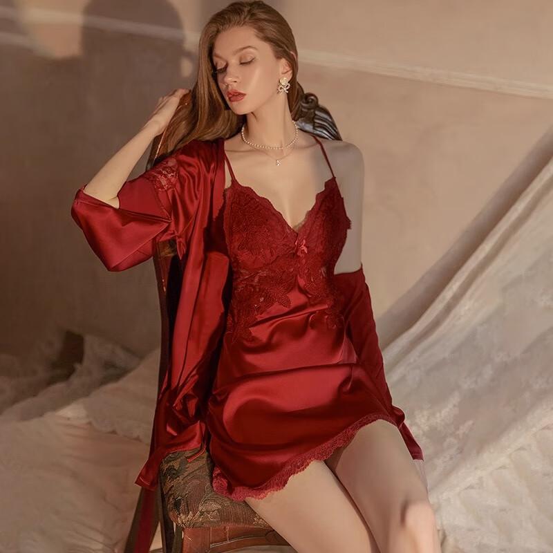 Women's Sexy Ice Silk Lace V-Neck Nightdress