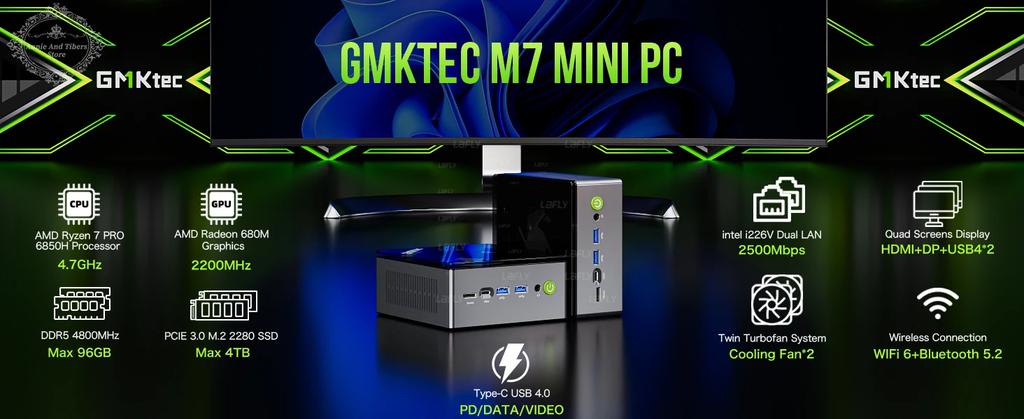 GMKtec M7 AMD R7 Pro 6850H Gaming Mini PC 8-core 16-thread 32GB DDR5 1TB SSD Gaming Desktop Mini Computer PC Con Slot Oculink