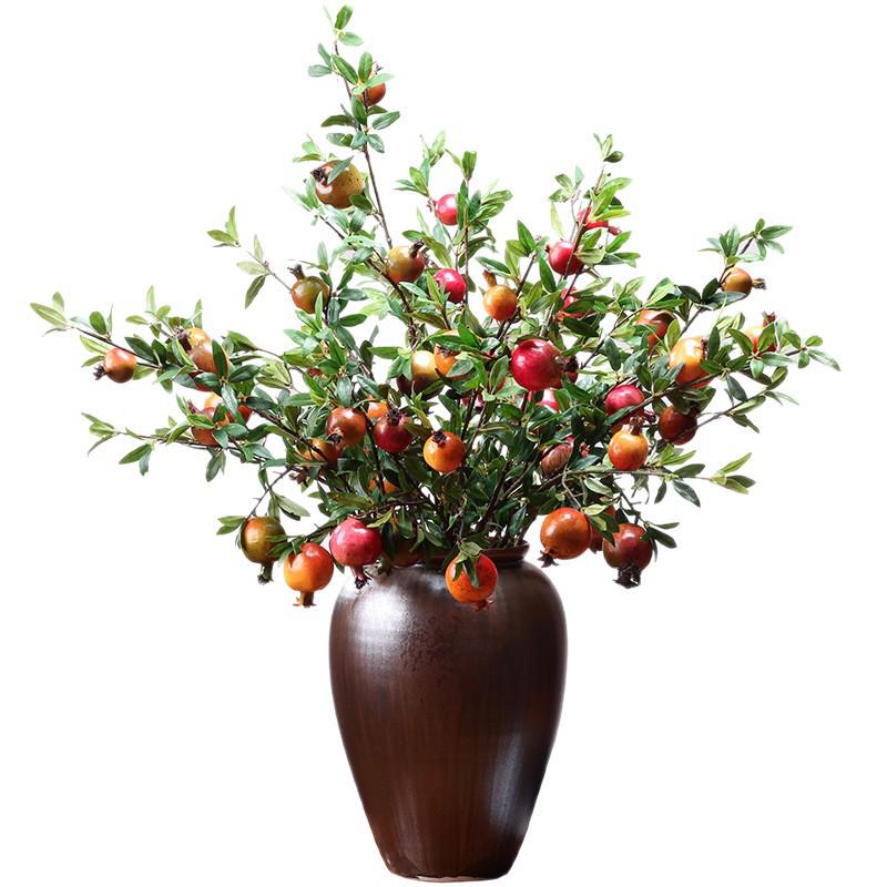 Artificial Pomegranate and Persimmon Fruit Flower Branch for Living Room or Entryway Decor