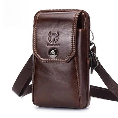 100% Genuine Leather Men's Shoulder Bag, Crossbody Bag, Phone Waist Bag, Wear-resistant
