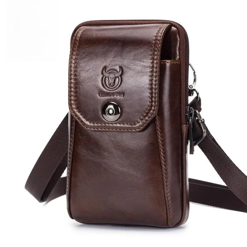 100% Genuine Leather Men's Shoulder Bag, Crossbody Bag, Phone Waist Bag, Wear-resistant