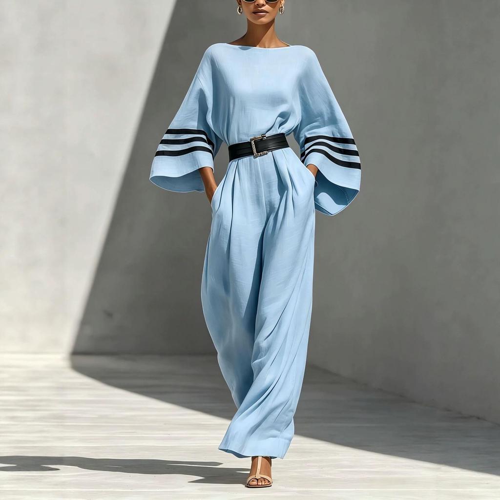 2026 European Spring/Summer Women's French Linen Blend Wide-Leg Jumpsuit