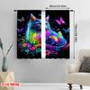 2pcs,2D Plane Printing Popular Curtains Neon Dream Cat Polyester Easy Install (without Rod) Festive for Kitchen, Bedroom &