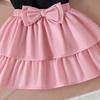Girls' Fashion Set Spring and Summer Children's Casual Bow Print Short-sleeved and Pink Puffy Short Skirt Two-piece Set